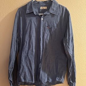 Hollister Button Down Denim/Gingham blue dress shirt.